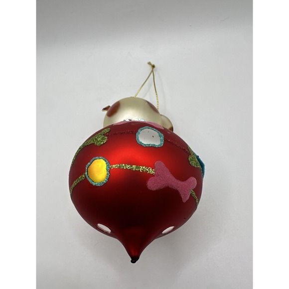 VTG Glass Puppy Dog Christmas Ornament Red Glitter Sweater Heart Bone Design - Picture 4 of 11